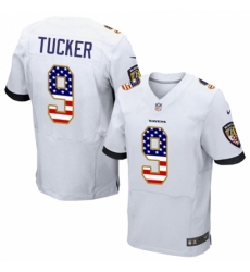 Men's Nike Baltimore Ravens #9 Justin Tucker Elite White Road USA Flag Fashion NFL Jersey