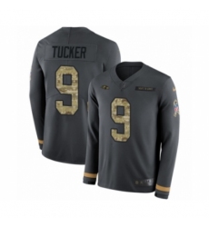 Men's Nike Baltimore Ravens #9 Justin Tucker Limited Black Salute to Service Therma Long Sleeve NFL Jersey
