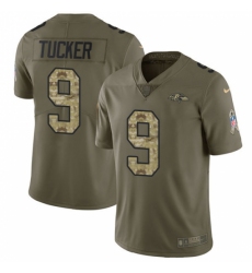 Men's Nike Baltimore Ravens #9 Justin Tucker Limited Olive/Camo Salute to Service NFL Jersey