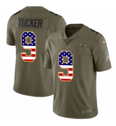 Men's Nike Baltimore Ravens #9 Justin Tucker Limited Olive/USA Flag Salute to Service NFL Jersey