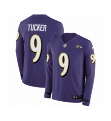 Men's Nike Baltimore Ravens #9 Justin Tucker Limited Purple Therma Long Sleeve NFL Jersey