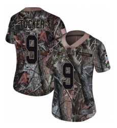 Women's Nike Baltimore Ravens #9 Justin Tucker Limited Camo Salute to Service NFL Jersey