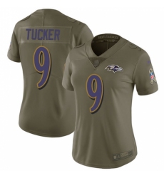 Women's Nike Baltimore Ravens #9 Justin Tucker Limited Olive 2017 Salute to Service NFL Jersey