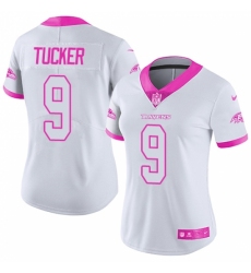 Women's Nike Baltimore Ravens #9 Justin Tucker Limited White/Pink Rush Fashion NFL Jersey