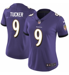 Women's Nike Baltimore Ravens #9 Justin Tucker Purple Team Color Vapor Untouchable Limited Player NFL Jersey