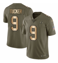 Youth Nike Baltimore Ravens #9 Justin Tucker Limited Olive/Gold Salute to Service NFL Jersey