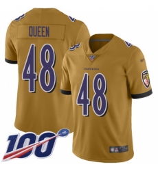 Men's Baltimore Ravens #48 Patrick Queen Gold Stitched NFL Limited Inverted Legend 100th Season Jersey