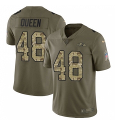 Men's Baltimore Ravens #48 Patrick Queen Olive Camo Stitched NFL Limited 2017 Salute To Service Jersey