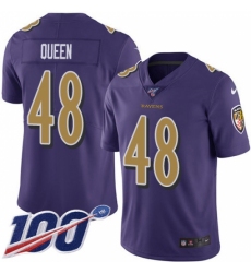 Men's Baltimore Ravens #48 Patrick Queen Purple Stitched NFL Limited Rush 100th Season Jersey