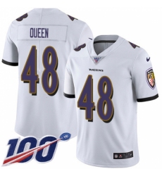 Men's Baltimore Ravens #48 Patrick Queen White Stitched NFL 100th Season Vapor Untouchable Limited Jersey