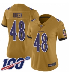 Women's Baltimore Ravens #48 Patrick Queen Gold Stitched NFL Limited Inverted Legend 100th Season Jersey