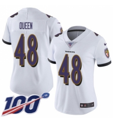 Women's Baltimore Ravens #48 Patrick Queen White Stitched NFL 100th Season Vapor Untouchable Limited Jersey