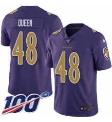 Youth Baltimore Ravens #48 Patrick Queen Purple Stitched NFL Limited Rush 100th Season Jersey