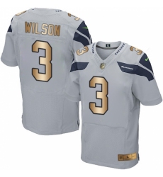 Men's Nike Seattle Seahawks #3 Russell Wilson Elite Grey/Gold Alternate NFL Jersey