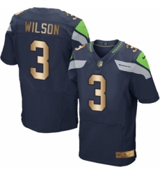 Men's Nike Seattle Seahawks #3 Russell Wilson Elite Navy/Gold Team Color NFL Jersey