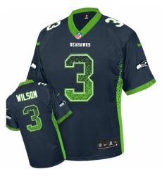 Men's Nike Seattle Seahawks #3 Russell Wilson Elite Steel Blue Drift Fashion NFL Jersey
