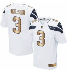 Men's Nike Seattle Seahawks #3 Russell Wilson Elite White/Gold NFL Jersey