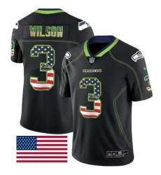 Men's Nike Seattle Seahawks #3 Russell Wilson Limited Black Rush USA Flag NFL Jersey