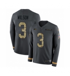 Men's Nike Seattle Seahawks #3 Russell Wilson Limited Black Salute to Service Therma Long Sleeve NFL Jersey