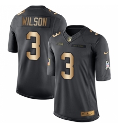 Men's Nike Seattle Seahawks #3 Russell Wilson Limited Black/Gold Salute to Service NFL Jersey