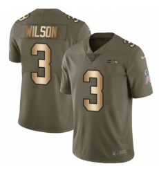 Men's Nike Seattle Seahawks #3 Russell Wilson Limited Olive/Gold 2017 Salute to Service NFL Jersey