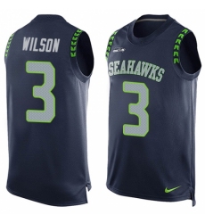 Men's Nike Seattle Seahawks #3 Russell Wilson Limited Steel Blue Player Name & Number Tank Top NFL Jersey