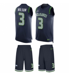 Men's Nike Seattle Seahawks #3 Russell Wilson Limited Steel Blue Tank Top Suit NFL Jersey