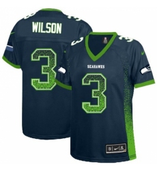 Women's Nike Seattle Seahawks #3 Russell Wilson Elite Navy Blue Drift Fashion NFL Jersey