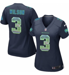 Women's Nike Seattle Seahawks #3 Russell Wilson Limited Navy Blue Strobe NFL Jersey