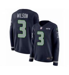 Women's Nike Seattle Seahawks #3 Russell Wilson Limited Navy Blue Therma Long Sleeve NFL Jersey