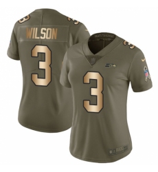 Women's Nike Seattle Seahawks #3 Russell Wilson Limited Olive/Gold 2017 Salute to Service NFL Jersey
