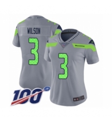 Women's Seattle Seahawks #3 Russell Wilson Limited Silver Inverted Legend 100th Season Football Jersey