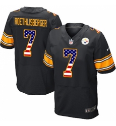 Men's Nike Pittsburgh Steelers #7 Ben Roethlisberger Elite Black Home USA Flag Fashion NFL Jersey