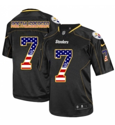 Men's Nike Pittsburgh Steelers #7 Ben Roethlisberger Elite Black USA Flag Fashion NFL Jersey