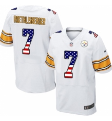 Men's Nike Pittsburgh Steelers #7 Ben Roethlisberger Elite White Road USA Flag Fashion NFL Jersey