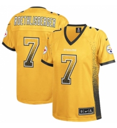 Women's Nike Pittsburgh Steelers #7 Ben Roethlisberger Elite Gold Drift Fashion NFL Jersey