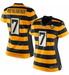 Women's Nike Pittsburgh Steelers #7 Ben Roethlisberger Game Yellow/Black Alternate 80TH Anniversary Throwback NFL Jersey