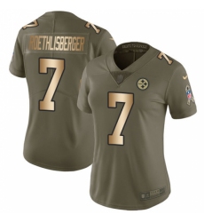 Women's Nike Pittsburgh Steelers #7 Ben Roethlisberger Limited Olive/Gold 2017 Salute to Service NFL Jersey