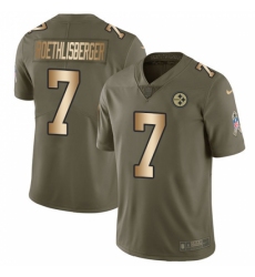 Youth Nike Pittsburgh Steelers #7 Ben Roethlisberger Limited Olive/Gold 2017 Salute to Service NFL Jersey