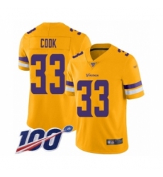 Men's Minnesota Vikings #33 Dalvin Cook Limited Gold Inverted Legend 100th Season Football Jersey