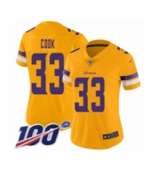 Women's Minnesota Vikings #33 Dalvin Cook Limited Gold Inverted Legend 100th Season Football Jersey