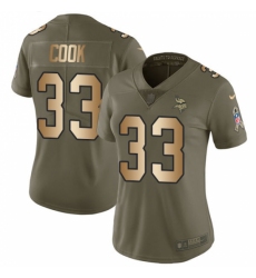 Women's Nike Minnesota Vikings #33 Dalvin Cook Limited Olive/Gold 2017 Salute to Service NFL Jersey