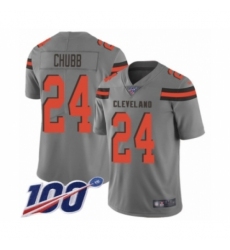 Men's Cleveland Browns #24 Nick Chubb Limited Gray Inverted Legend 100th Season Football Jersey
