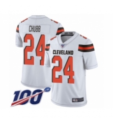 Men's Cleveland Browns #24 Nick Chubb White Vapor Untouchable Limited Player 100th Season Football Jersey