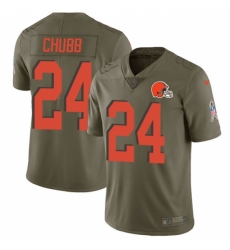 Men's Nike Cleveland Browns #24 Nick Chubb Limited Olive 2017 Salute to Service NFL Jersey