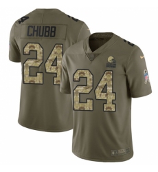 Men's Nike Cleveland Browns #24 Nick Chubb Limited Olive Camo 2017 Salute to Service NFL Jersey