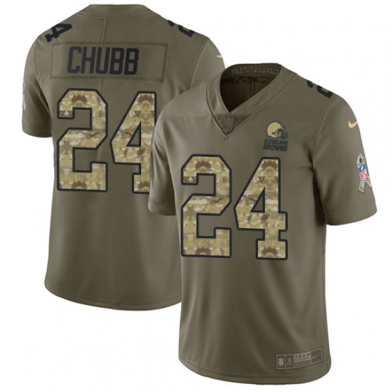 Men's Nike Cleveland Browns #24 Nick Chubb Limited Olive Camo 2017 Salute to Service NFL Jersey Men's Nike Cleveland Browns #24 Nick Chubb Limited Olive Camo 2017 Salute to Service NFL Jersey