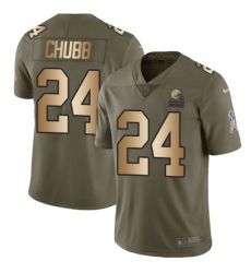 Men's Nike Cleveland Browns #24 Nick Chubb Limited Olive Gold 2017 Salute to Service NFL Jersey