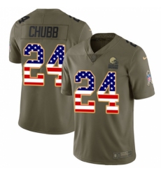 Men's Nike Cleveland Browns #24 Nick Chubb Limited Olive USA Flag 2017 Salute to Service NFL Jersey
