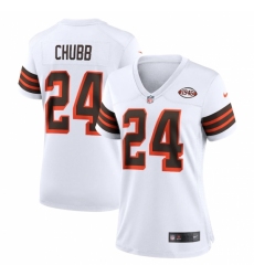 Women's Cleveland Browns #24 Nick Chubb Nike White 1946 Collection Alternate Jersey